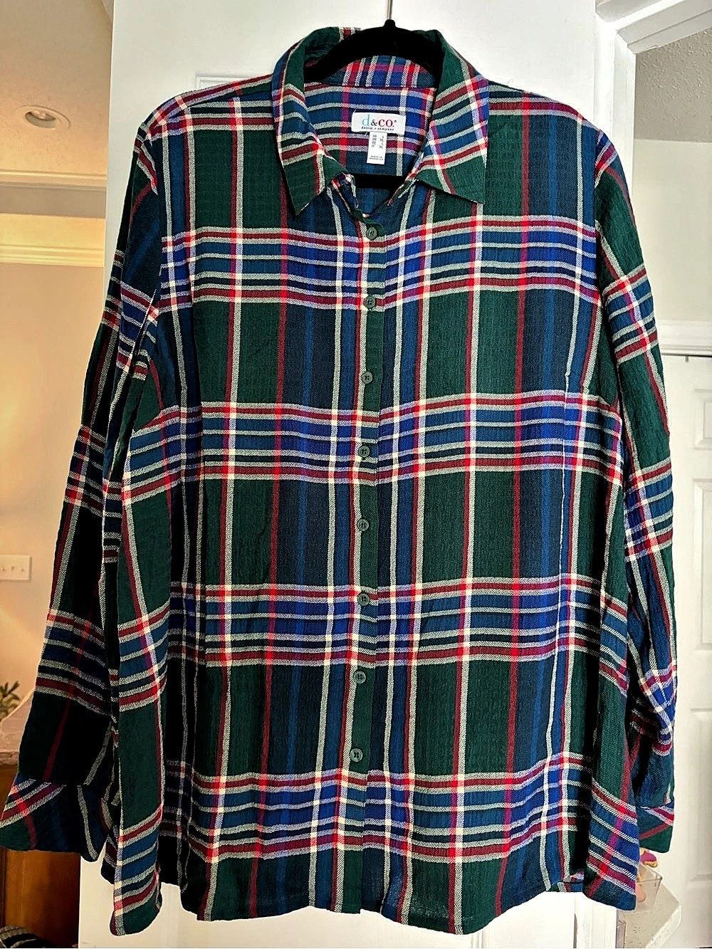 d&co denim + company Women’s Plaid Shirt Blue & Green XL